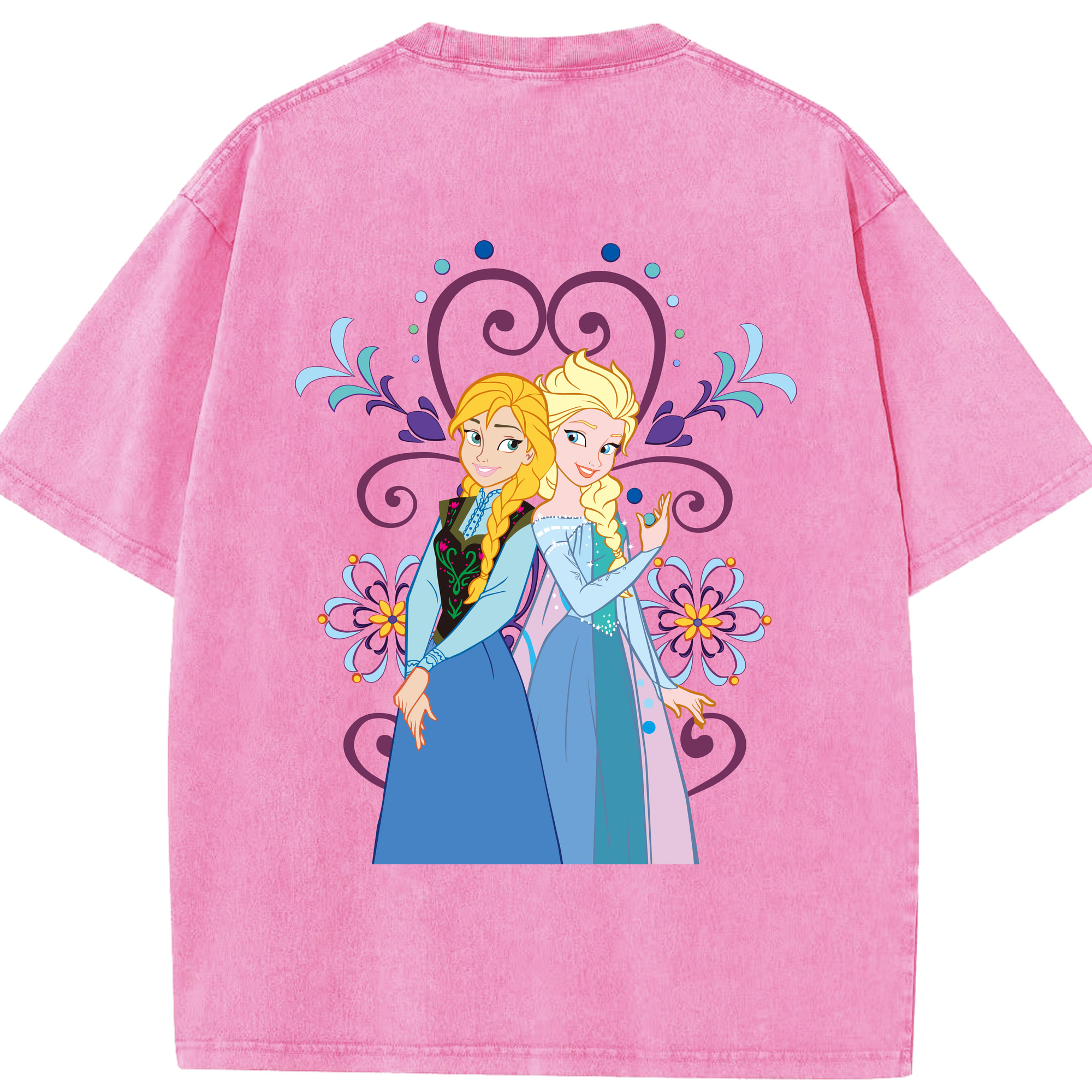 （画像用） アナと雪の女王 アンナ エルサ Frozen Anna Elsa 綿100% ヴィンテージ風 半袖Tシャツ（背面プリント）